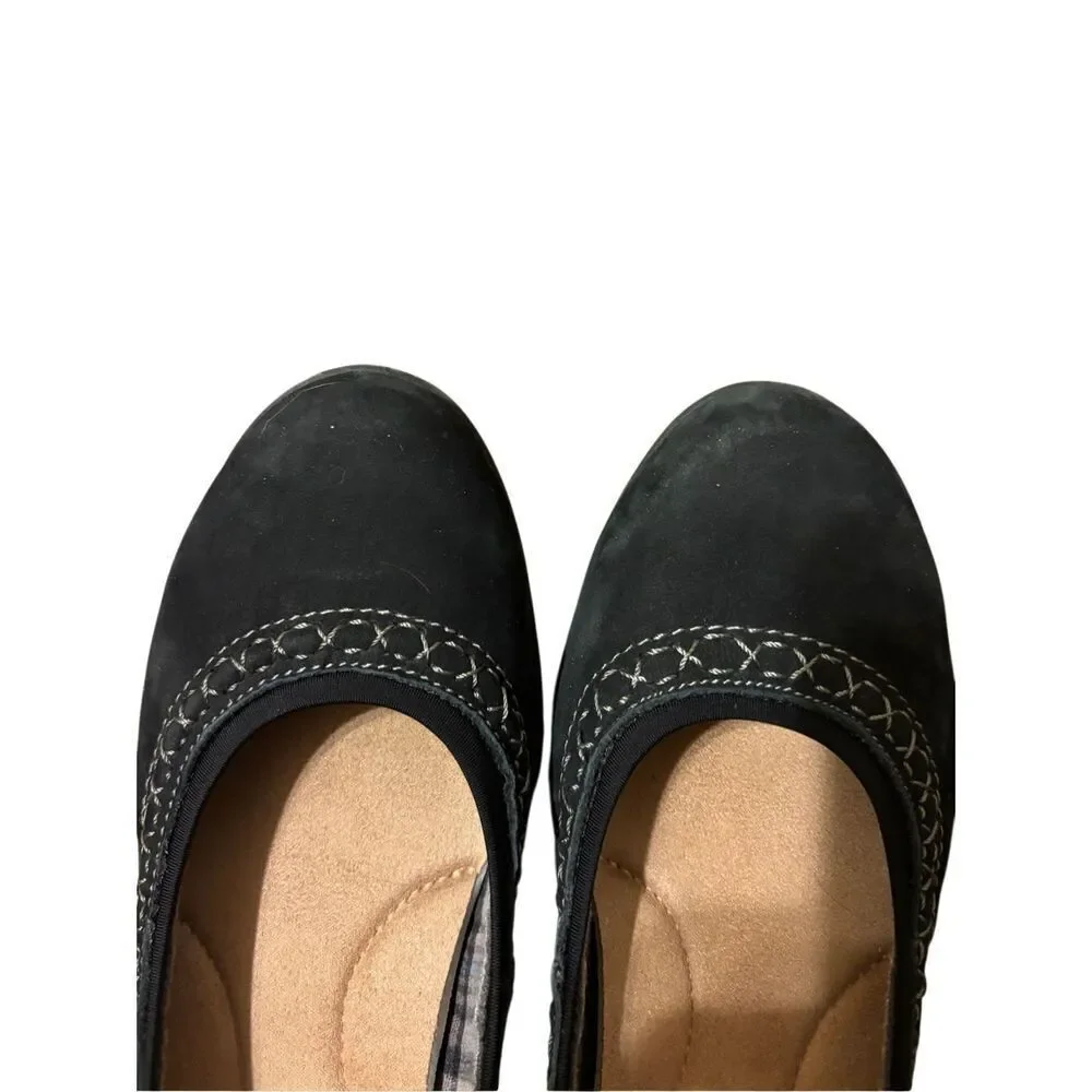Earth origins black stretch fable suede flat 9